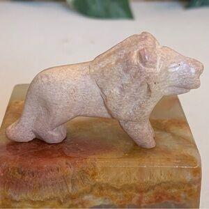 Kisii Soapstone Lion Figurine Hand Carved Stone Cat Carving Animal Figure 2.2"